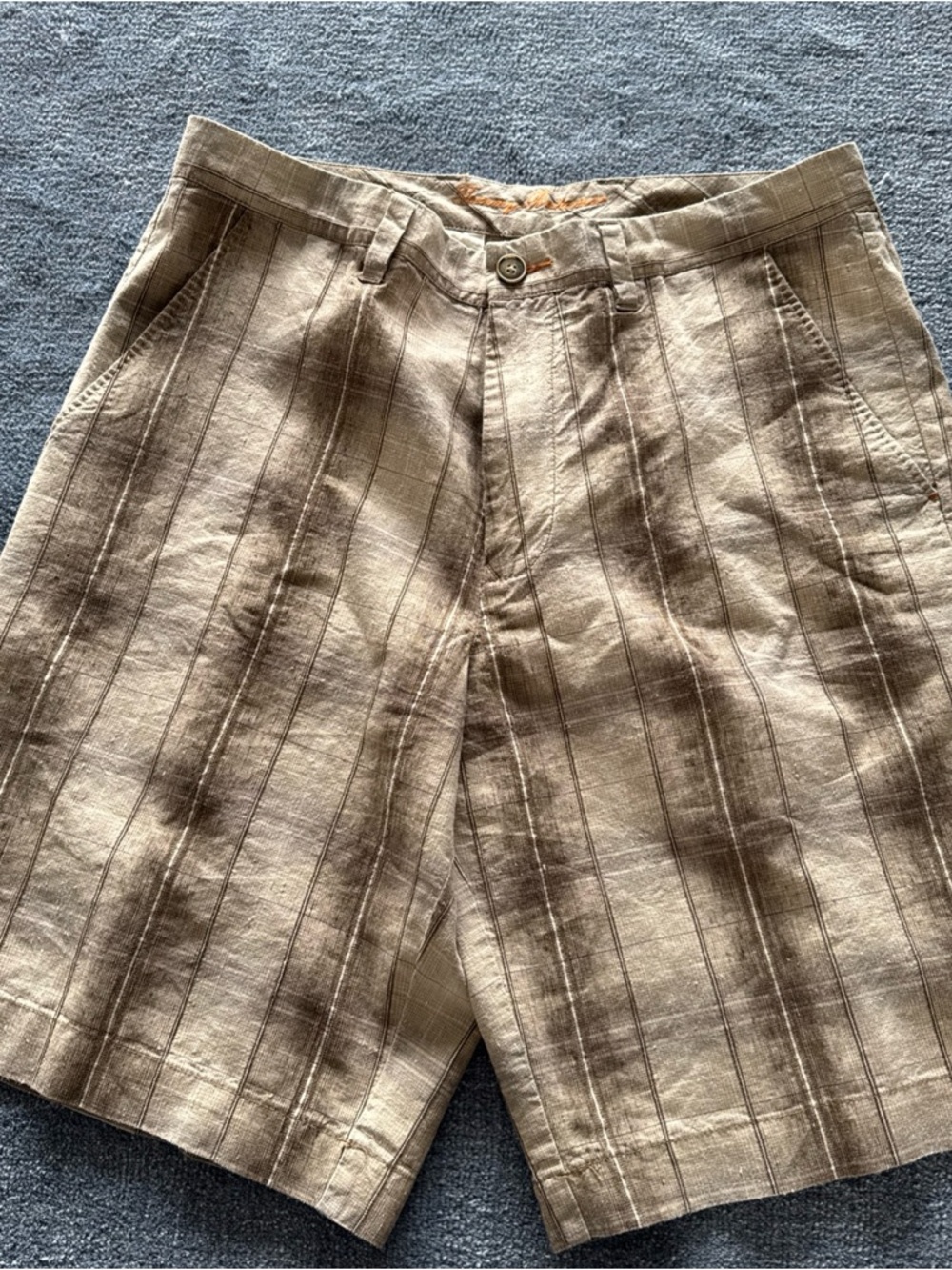 Tommy Bahama Beige Plaid Flat-Front Linen/Silk/Cotton Shorts